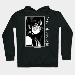 Stylish Japanese Girl Anime Black and White Manga Aesthetic Streetwear Hoodie